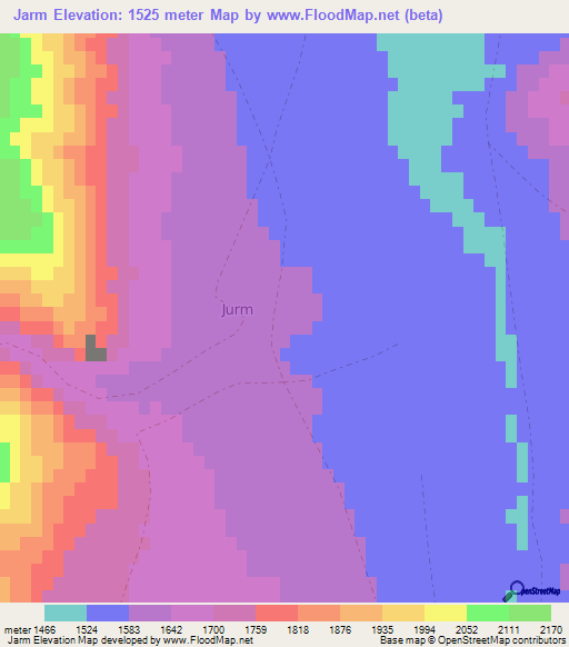 Jarm,Afghanistan Elevation Map