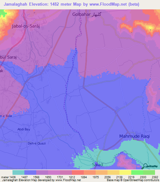 Jamalaghah,Afghanistan Elevation Map