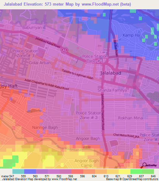 Jalalabad,Afghanistan Elevation Map