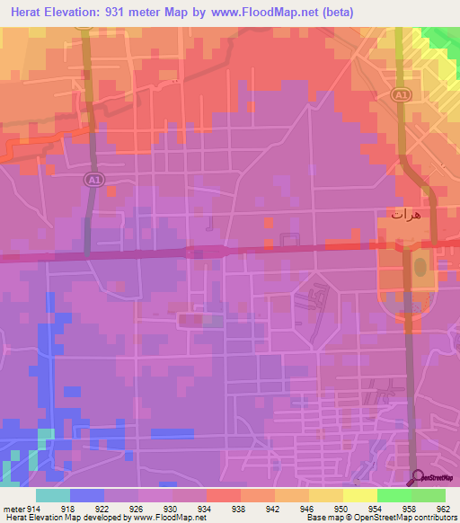 Herat,Afghanistan Elevation Map