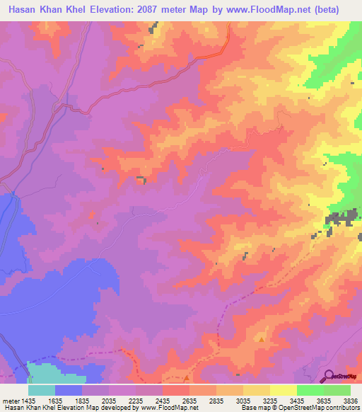Hasan Khan Khel,Afghanistan Elevation Map