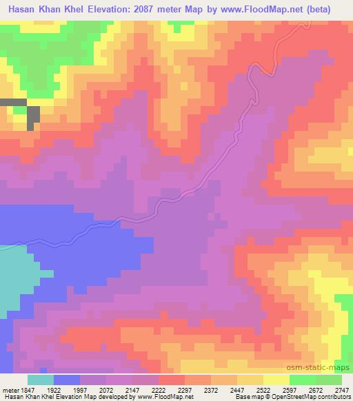 Hasan Khan Khel,Afghanistan Elevation Map