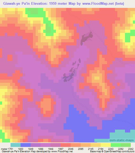 Giawah-ye Pa'in,Afghanistan Elevation Map