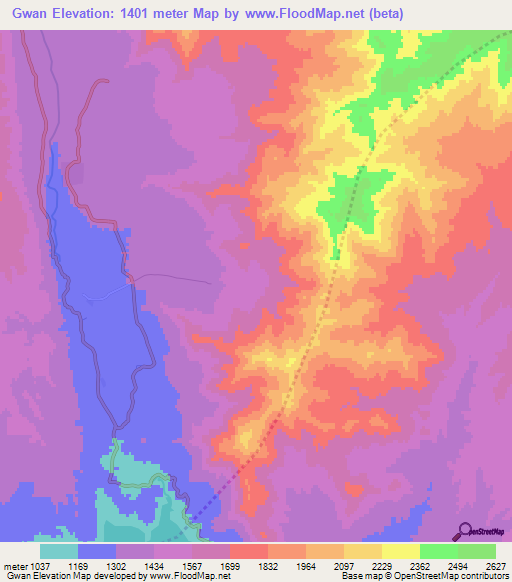 Gwan,Afghanistan Elevation Map