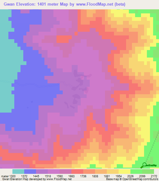 Gwan,Afghanistan Elevation Map