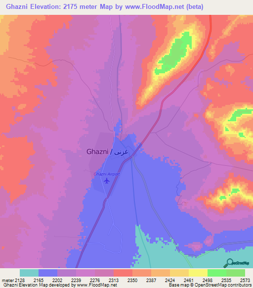 Ghazni,Afghanistan Elevation Map