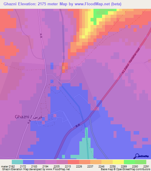 Ghazni,Afghanistan Elevation Map