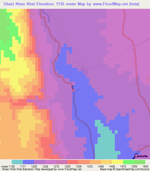 Ghazi Khan Khel,Afghanistan Elevation Map
