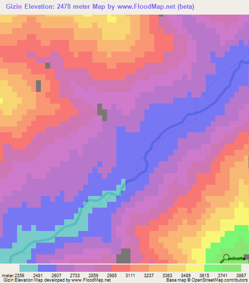 Gizin,Afghanistan Elevation Map