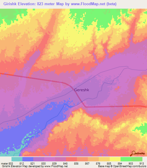 Girishk,Afghanistan Elevation Map
