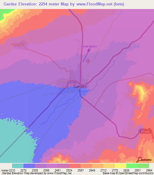 Gardez,Afghanistan Elevation Map