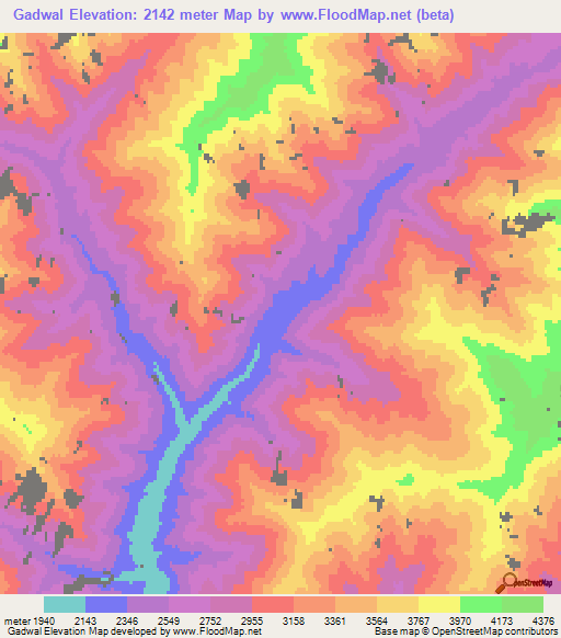 Gadwal,Afghanistan Elevation Map