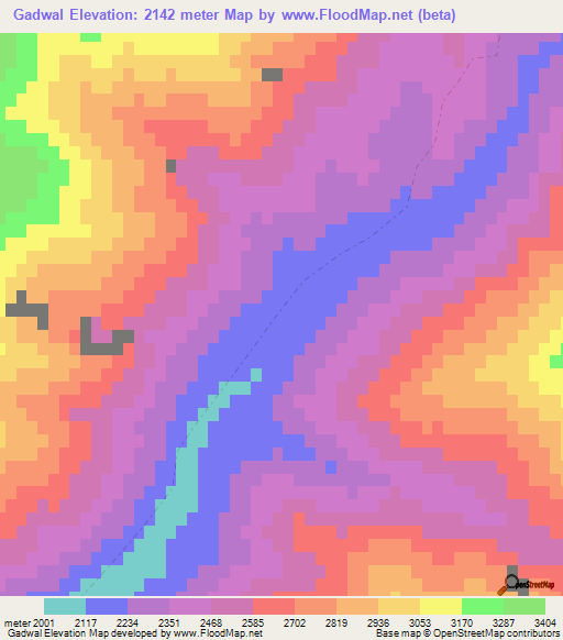 Gadwal,Afghanistan Elevation Map