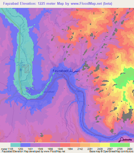 Fayzabad,Afghanistan Elevation Map