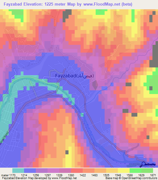 Fayzabad,Afghanistan Elevation Map