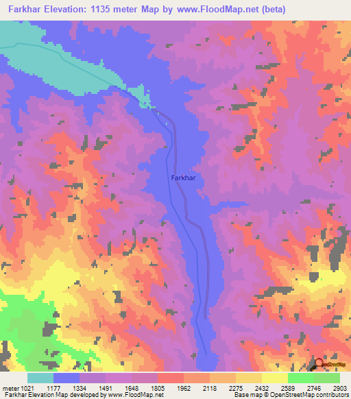 Farkhar,Afghanistan Elevation Map