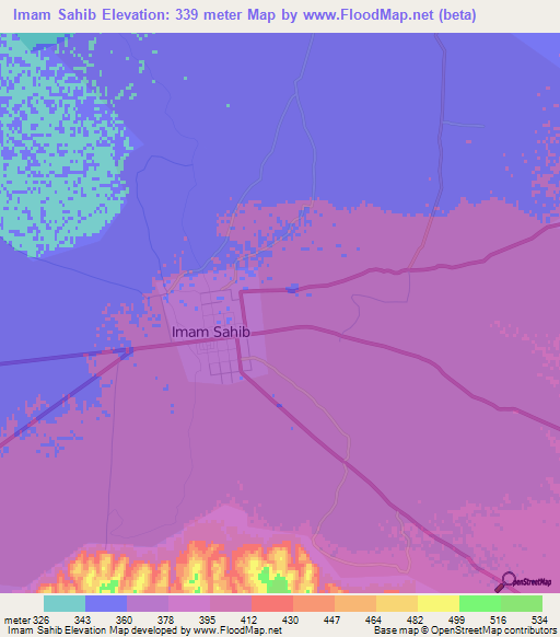 Imam Sahib,Afghanistan Elevation Map