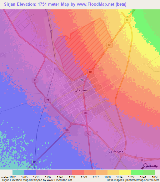Sirjan,Iran Elevation Map