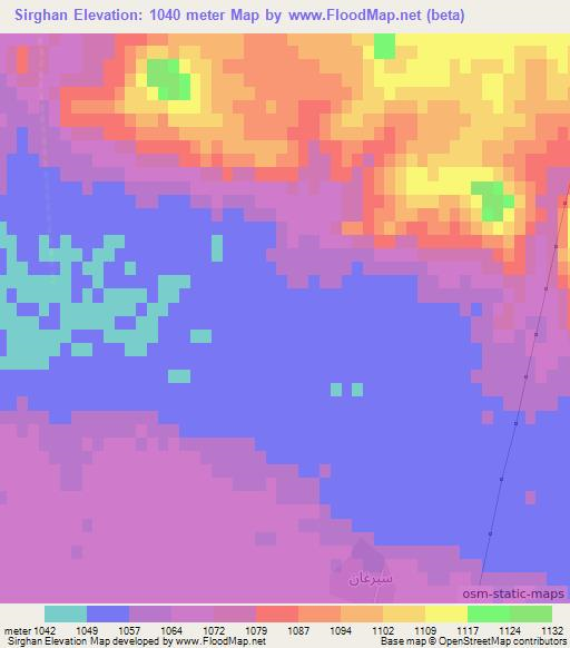 Sirghan,Iran Elevation Map