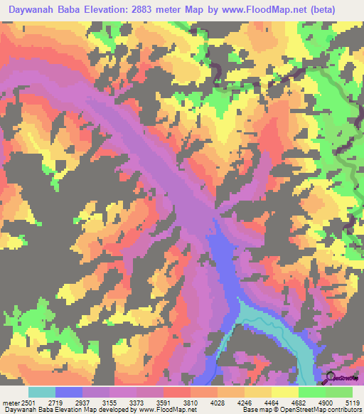 Daywanah Baba,Afghanistan Elevation Map