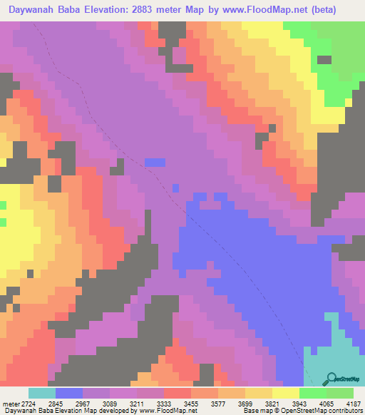 Daywanah Baba,Afghanistan Elevation Map