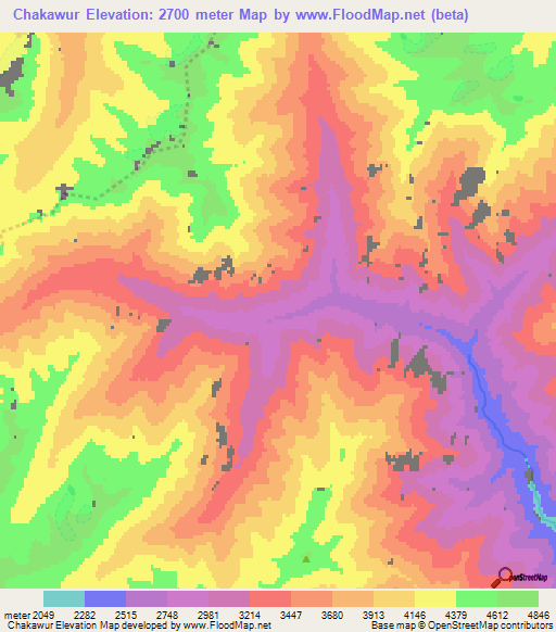 Chakawur,Afghanistan Elevation Map