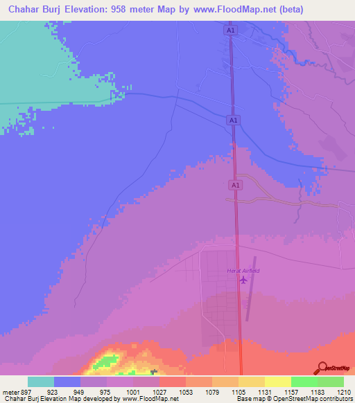 Chahar Burj,Afghanistan Elevation Map