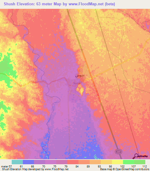 Shush,Iran Elevation Map
