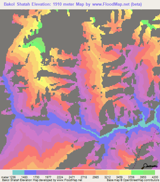 Bakol Shatah,Afghanistan Elevation Map