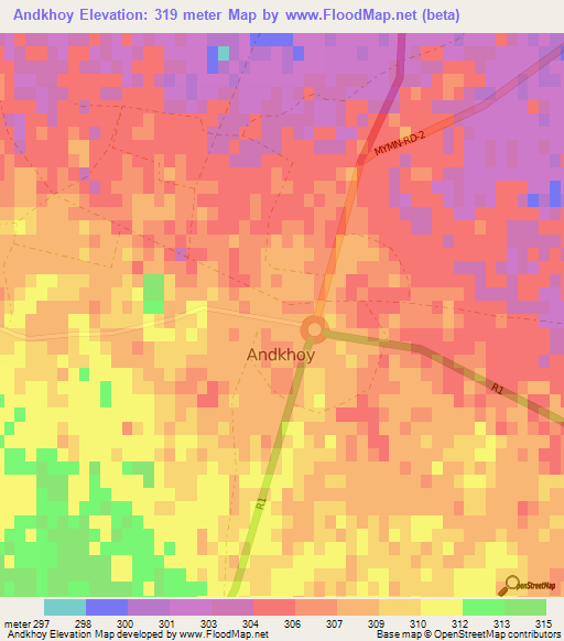 Andkhoy,Afghanistan Elevation Map