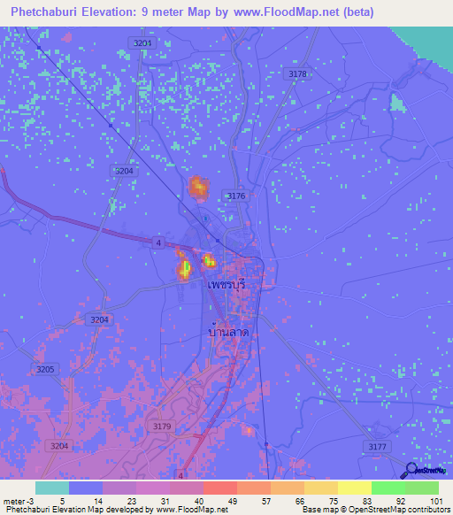 Phetchaburi,Thailand Elevation Map