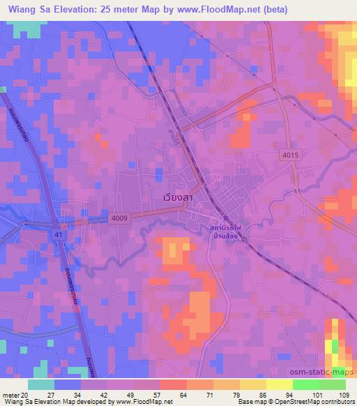 Wiang Sa,Thailand Elevation Map