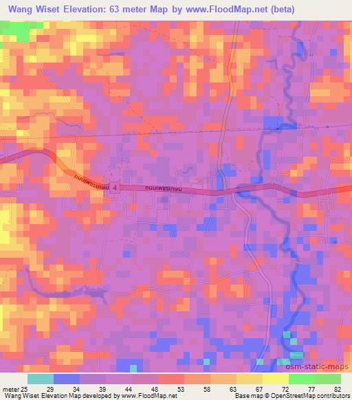 Wang Wiset,Thailand Elevation Map