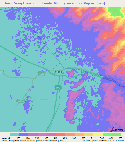 Thung Song,Thailand Elevation Map
