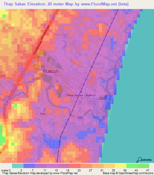Thap Sakae,Thailand Elevation Map
