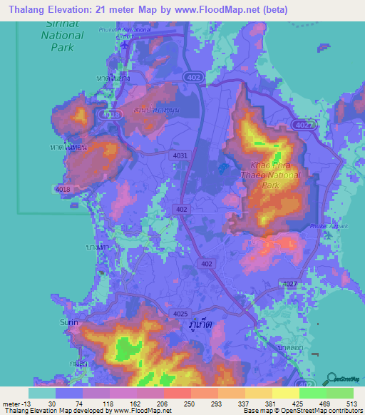 Thalang,Thailand Elevation Map