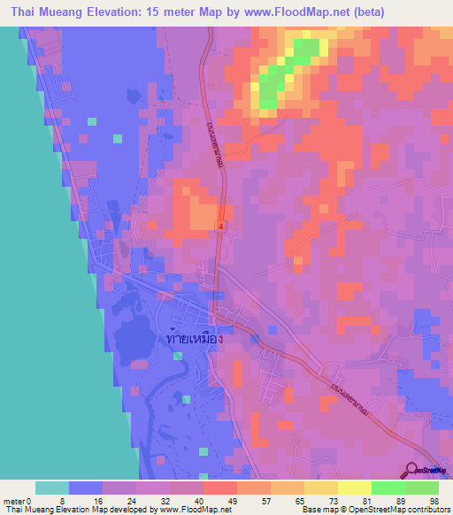 Thai Mueang,Thailand Elevation Map