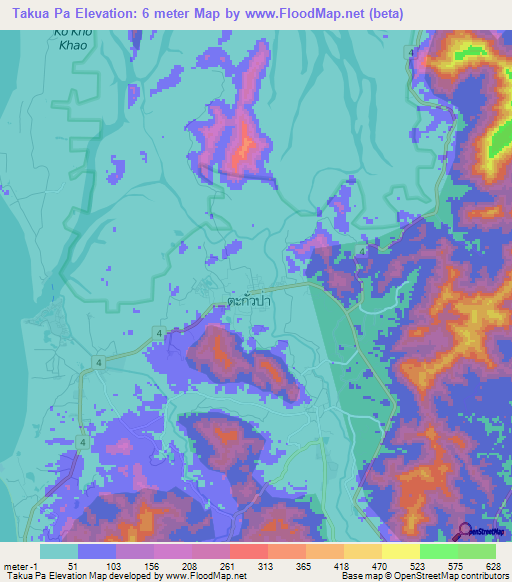 Takua Pa,Thailand Elevation Map