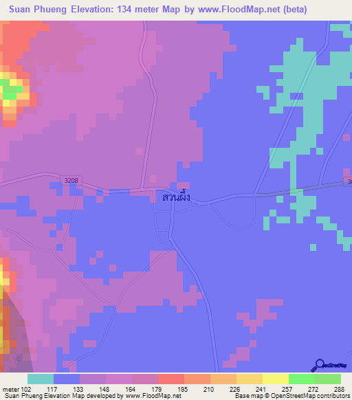 Suan Phueng,Thailand Elevation Map