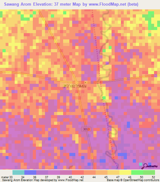 Sawang Arom,Thailand Elevation Map
