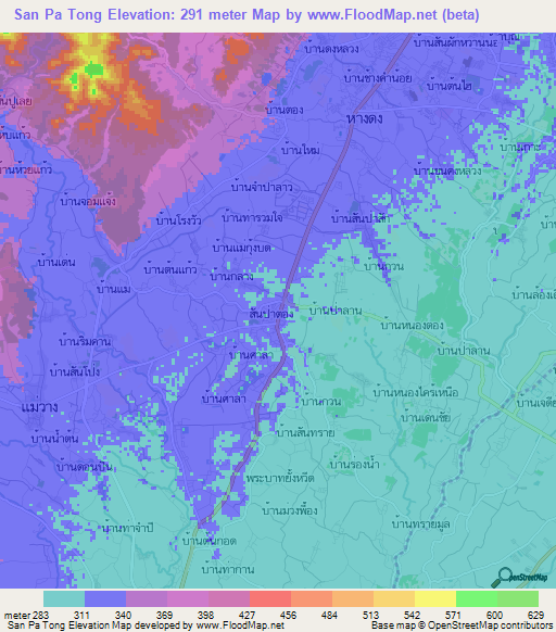 San Pa Tong,Thailand Elevation Map