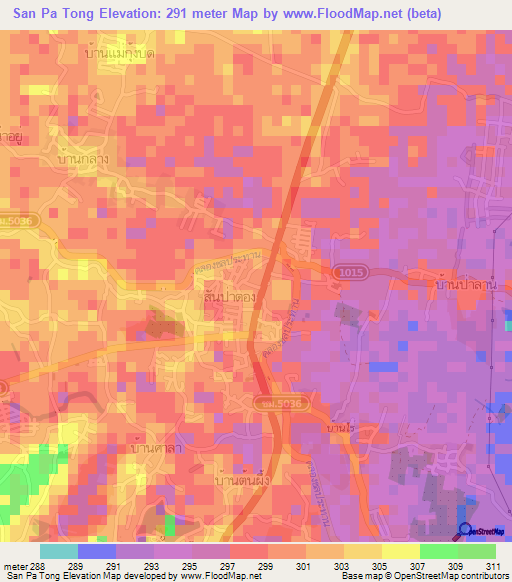 San Pa Tong,Thailand Elevation Map