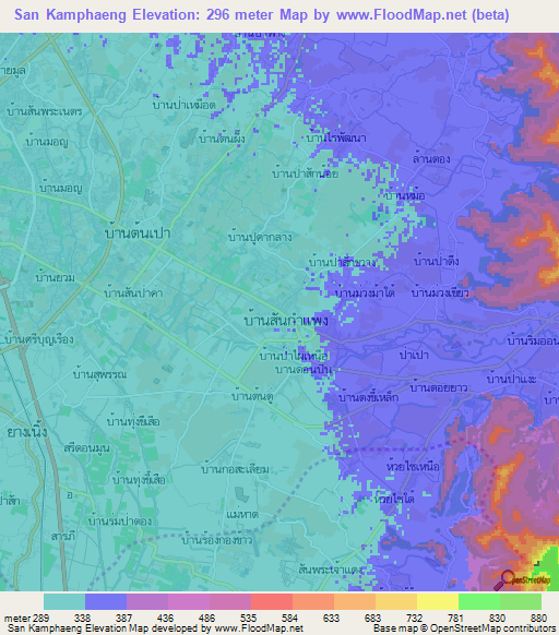San Kamphaeng,Thailand Elevation Map