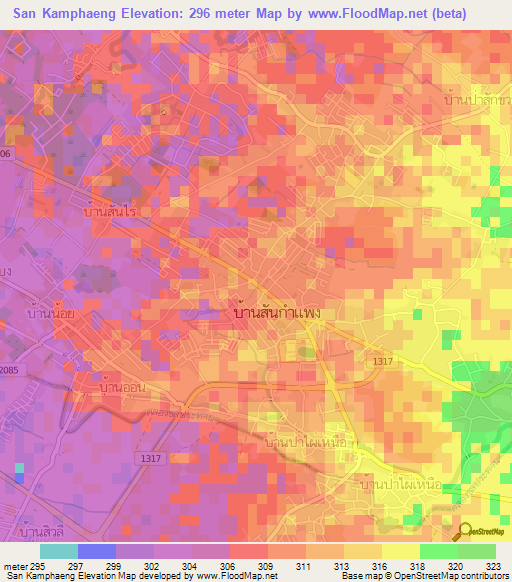 San Kamphaeng,Thailand Elevation Map