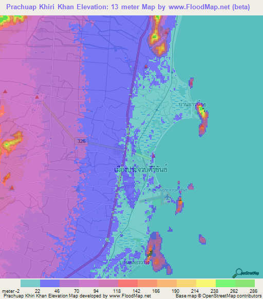 Prachuap Khiri Khan,Thailand Elevation Map
