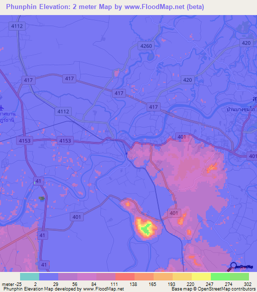 Phunphin,Thailand Elevation Map