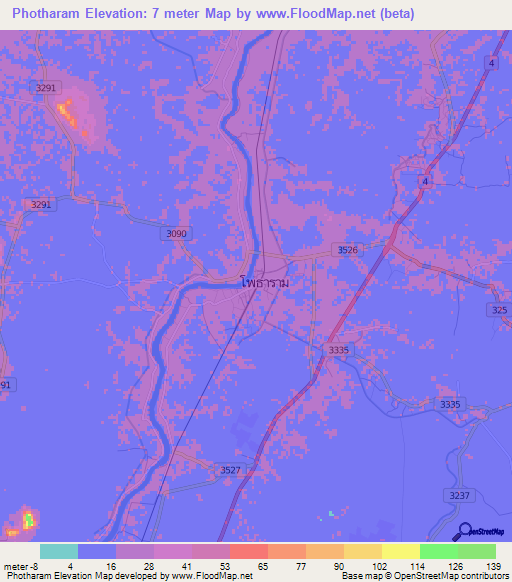 Photharam,Thailand Elevation Map