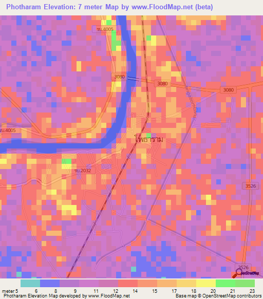 Photharam,Thailand Elevation Map