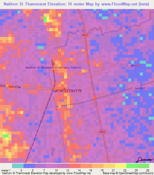 Nakhon Si Thammarat,Thailand Elevation Map
