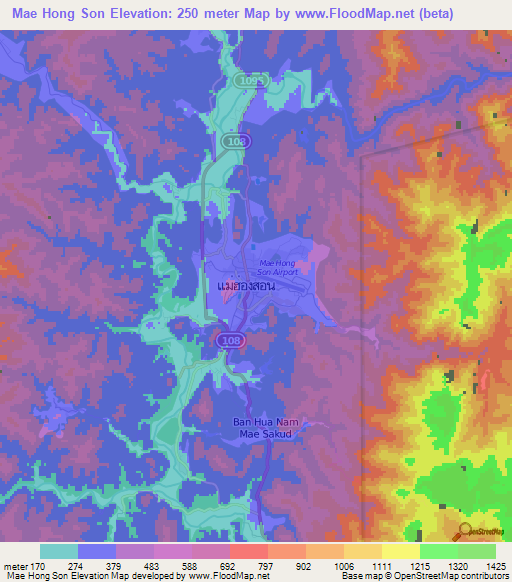 Mae Hong Son,Thailand Elevation Map